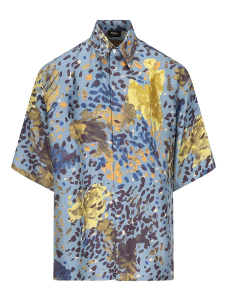  Fendi Falena-print Short-sleeve Shirt - Blue 
