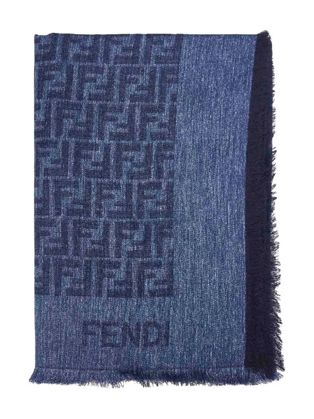  Fendi Ff Fringed Scarf - Blue 