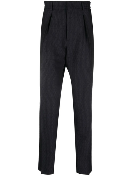  Fendi Ff-jacquard Tapered Wool Trousers - Blue 