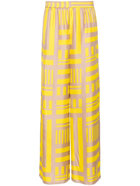  Fendi Ff Labyrinth-print Silk Trousers - Yellow 