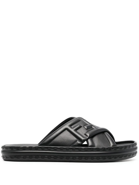  Fendi Ff Logo-embossed Slide Sandals - Black 