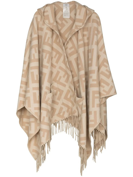  Fendi Ff-logo Intarsia Cashmere Poncho - Neutrals 
