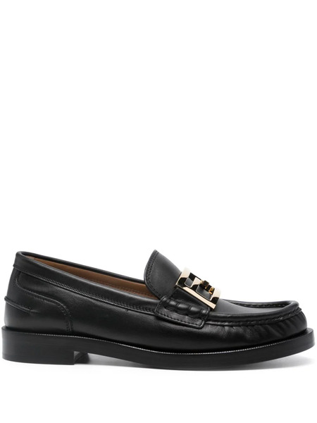  Fendi Ff Logo-plaque Leather Loafers - Black 