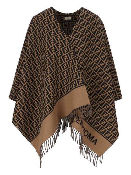  Fendi Ff-motif Fringed Poncho - Brown 