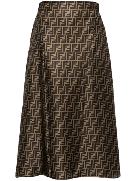  Fendi Ff-pattern Print Midi Skirt - Brown 