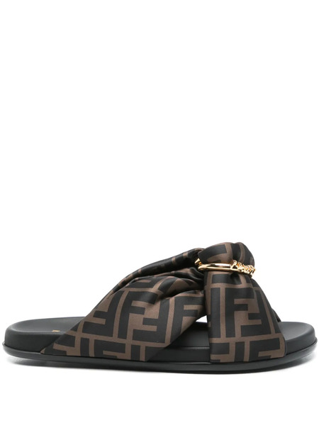  Fendi Ff Satin Slides - Brown 