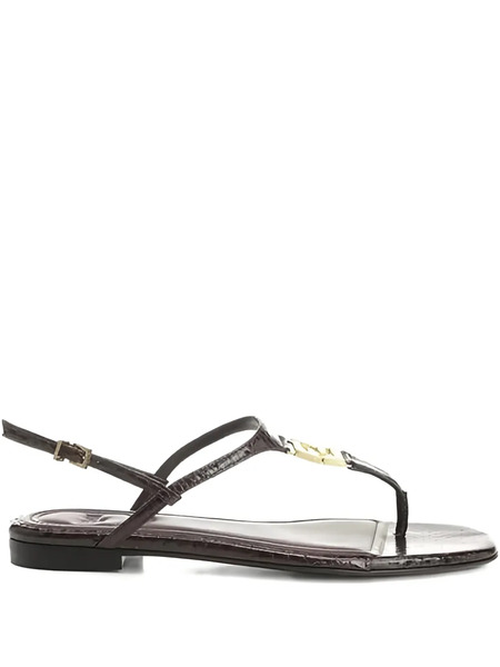  Fendi Fold Logo-detail Leather Sandals - Brown 