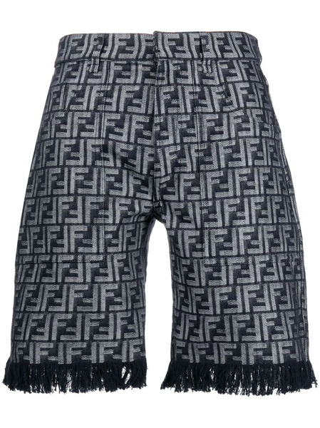  Fendi Fringed Monogram Bermuda Shorts - Blue 