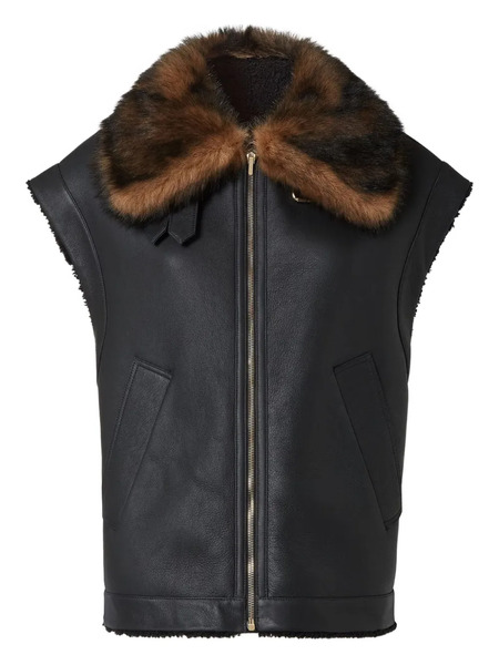  Fendi Fur-collar Zip Gilet - Black 