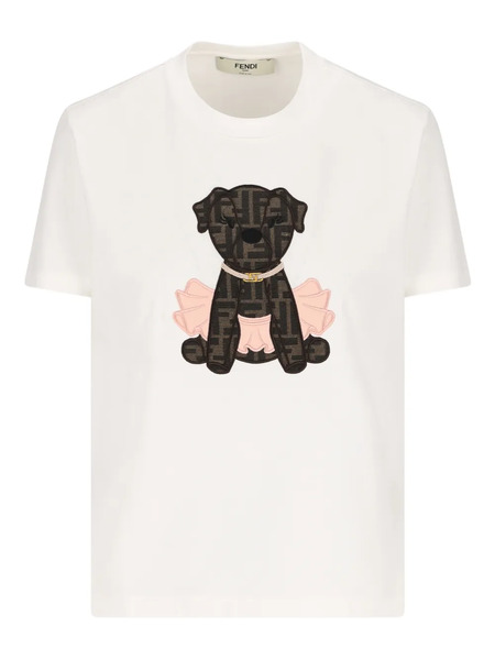  Fendi Fendi Itina Dog-appliqué T-shirt - White 