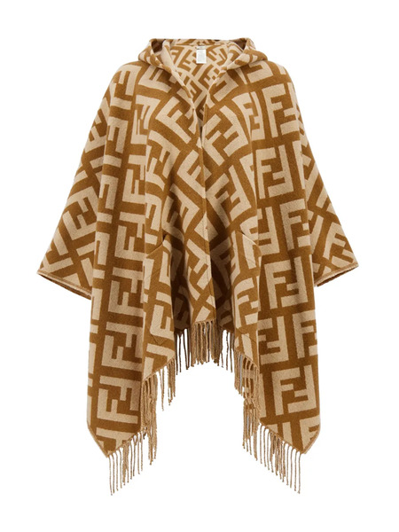  Fendi Jacquard Cashmere Poncho - Brown 