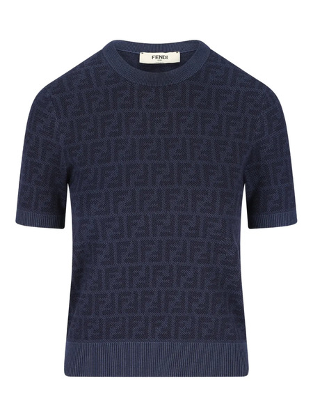  Fendi Jacquard Ribbed T-shirt - Blue 
