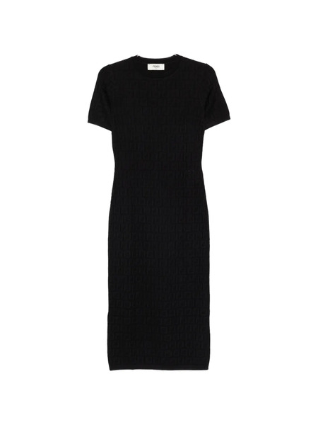  Fendi Jacquard Short-sleeve Midi Dress - Black 