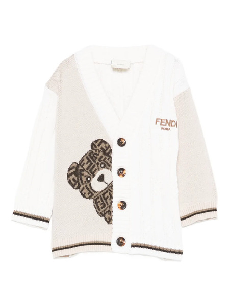  Fendi Kids Bear-embellishment Cardigan - White 