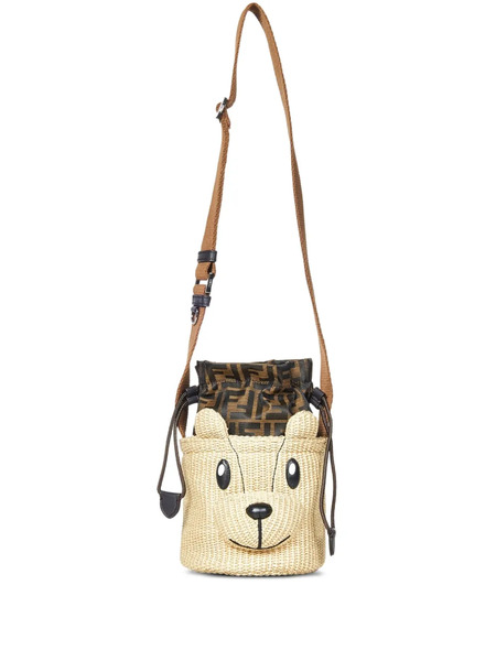  Fendi Kids Bear Face-woven Cross Body Bag - Neutrals 