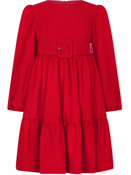  Fendi Kids Belted Long-sleeved Maxi Dress - Red 