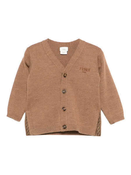  Fendi Kids Buttoned Logo Cardigan - Brown 
