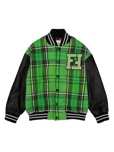  Fendi Kids Checked Pattern Bomber Jacket - Green 