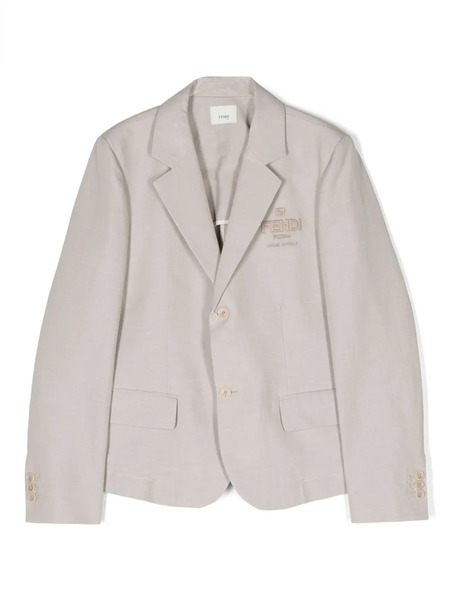  Fendi Kids Embroidered-logo Single-breasted Blazer - Neutrals 