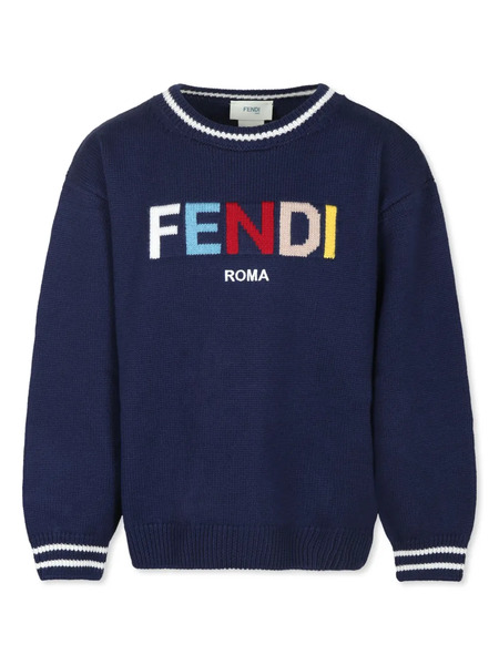  Fendi Kids Embroidered-logo Sweater - Blue 