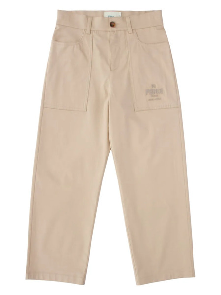  Fendi Kids Embroidered-logo Trousers - Neutrals 