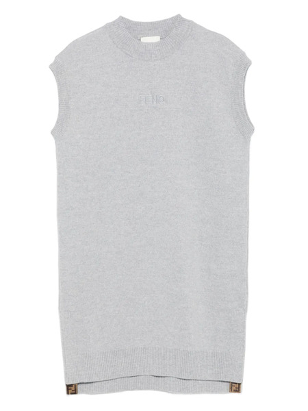  Fendi Kids Embroidered-logo Wool Dress - Grey 
