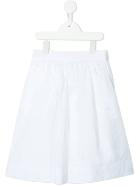  Fendi Kids Ff Embroidery Full Skirt - White 