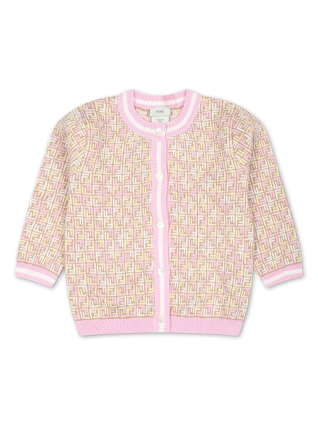  Fendi Kids Ff-intarsia Cotton Cardigan - Neutrals 