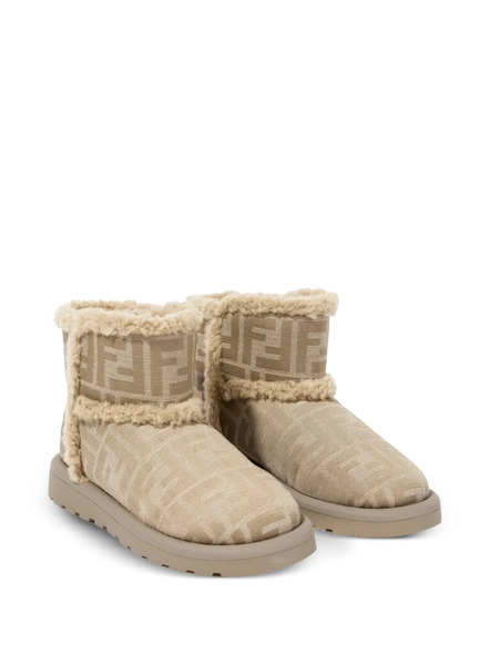  Fendi Kids Ff Logo Shearling-trimmed Boots - Neutrals 