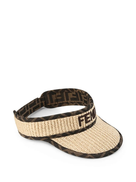  Fendi Kids Ff-logo Straw Visor Hat - Neutrals 