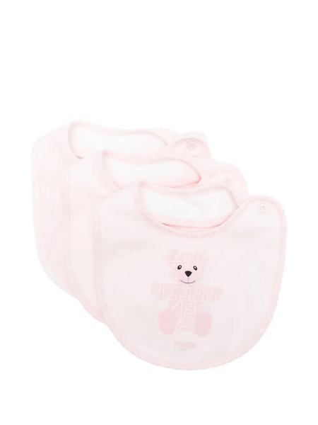  Fendi Kids Ff-logo Teddy Bibs (pack Of Three) - Pink 