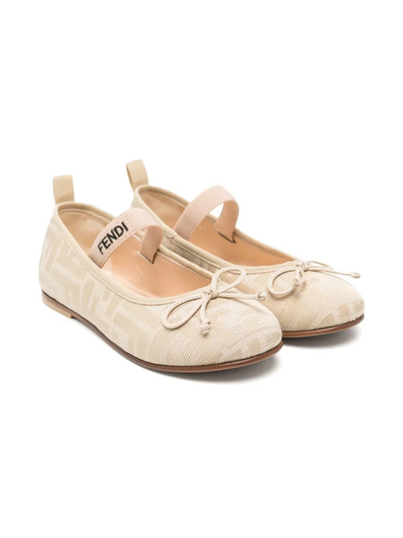  Fendi Kids Ff-motif Ballet Flats - Neutrals 