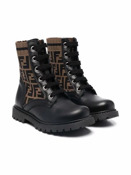  Fendi Kids Ff Motif Lace-up Boots - Black 