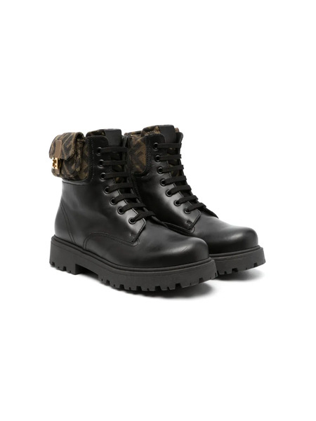  Fendi Kids Ff-print Leather Boots - Black 