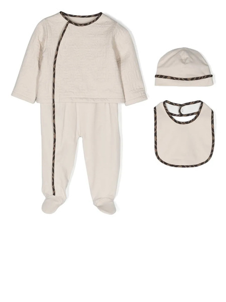  Fendi Kids Ff Quilted Babygrow Set - Neutrals 