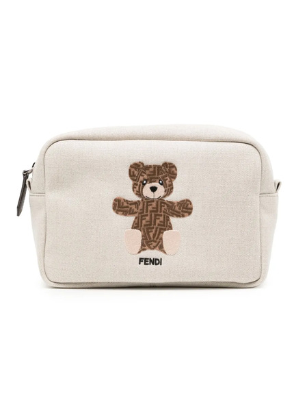  Fendi Kids Ff Teddy Bear Zipped Wash Bag - Neutrals 