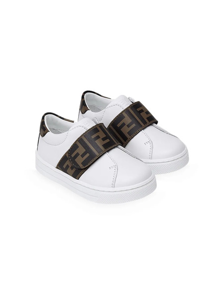  Fendi Kids Ff Touch Strap Sneakers - White 