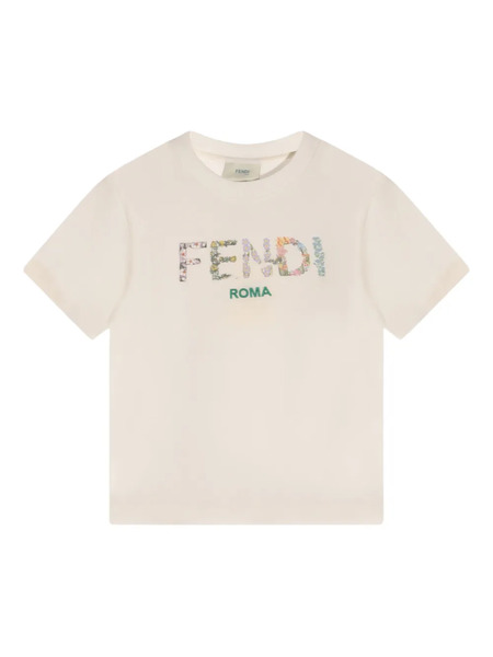  Fendi Kids Floral-logo T-shirt - Neutrals 