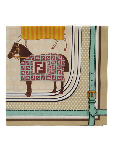  Fendi Kids Horses Patterned Scarf - Neutrals 