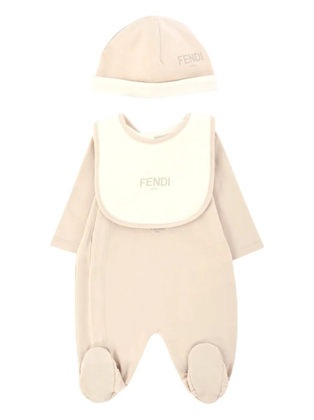  Fendi Kids Logo-embroidered Babygrow Set - Neutrals 