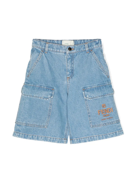  Fendi Kids Logo-embroidered Denim Shorts - Blue 