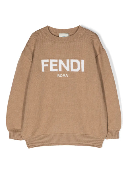  Fendi Kids Logo-intarsia Wool Jumper - Neutrals 
