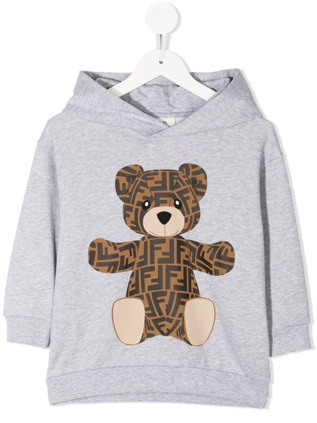  Fendi Kids Logo-monogram Teddy Hoodie - Grey 