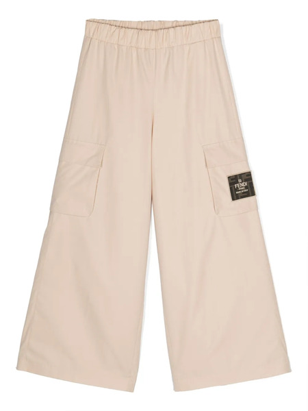 Fendi Kids Logo-patch Wide-leg Trousers - Neutrals 