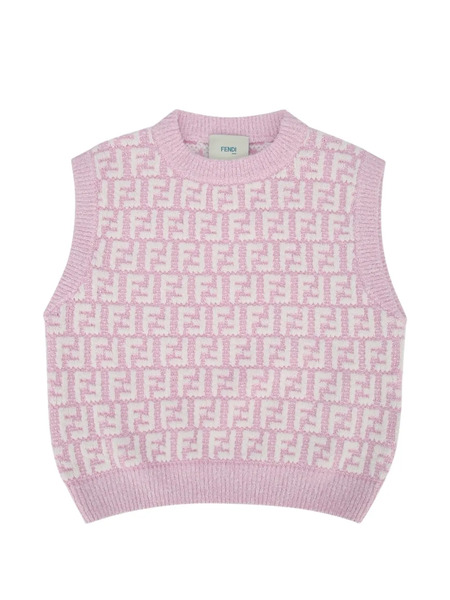  Fendi Kids Logo Pattern Knitted Top - Pink 