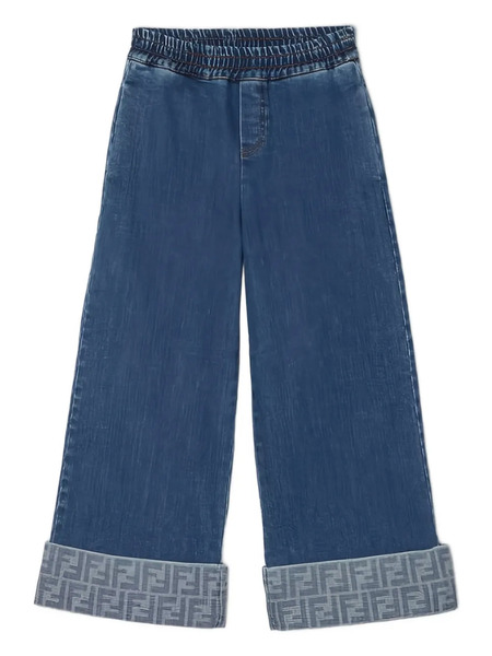  Fendi Kids Logo-pattern Wide-leg Jeans - Blue 