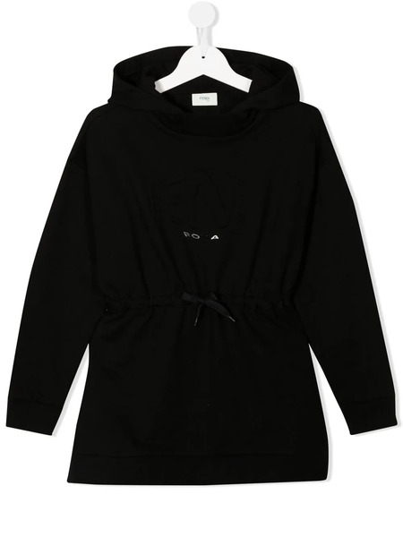  Fendi Kids Metallic-logo Drawstring Hoodie - Black 