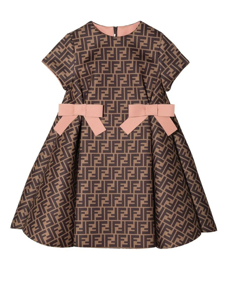 Fendi Kids Monogram-pattern Short-sleeve Dress - Black 