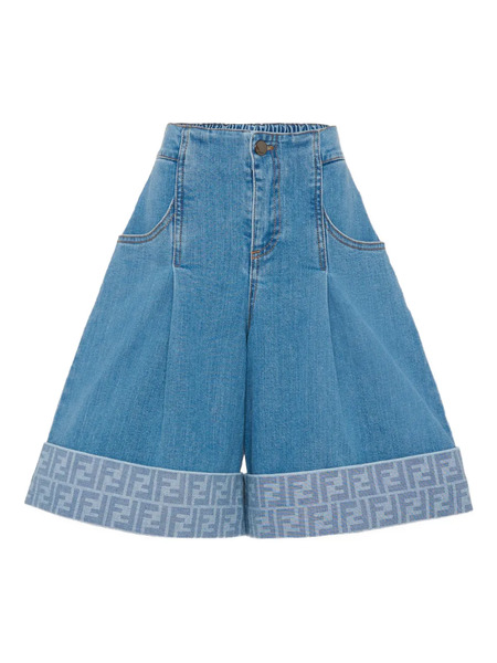  Fendi Kids Pleated Denim Shorts - Blue 