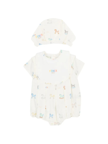  Fendi Kids Printed Babygrow Set - Neutrals 